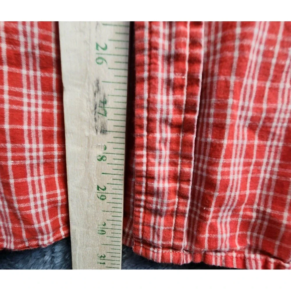 The North Face Series Red Plaid Short Sleeve Button Up Shirt Mens L Linen Cotton